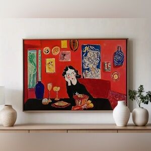 Matisse Style Woman Portrait Art Print Red Interior Wall Decor 16x24” Unframed